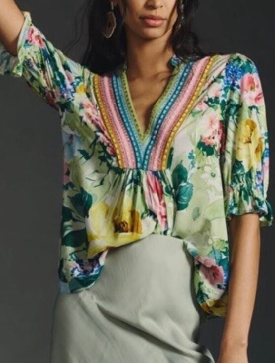 Blank London Tops - Blank London Anthropologie Stephanie Floral Embroidered Top Colorful Boho S